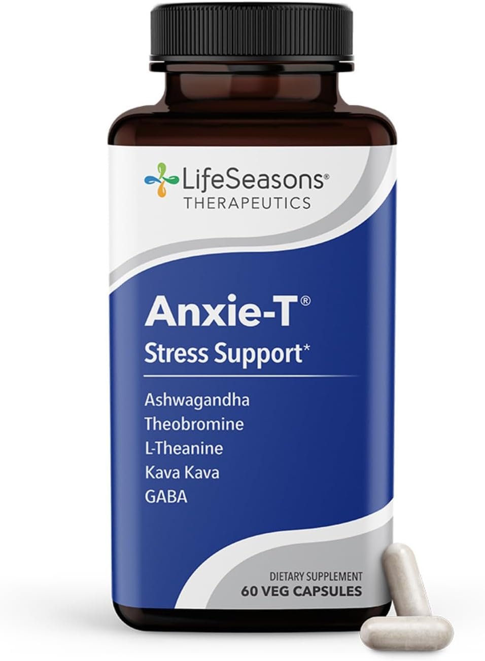 Anxie-T - Stress Relief Supplement - Supports Mood  Mental Focus - Feel Calm and Relaxed - Eases Tension  Nervousness - Ashwagandha, Kava Kava, GABA  L-Theanine - 60 Capsules