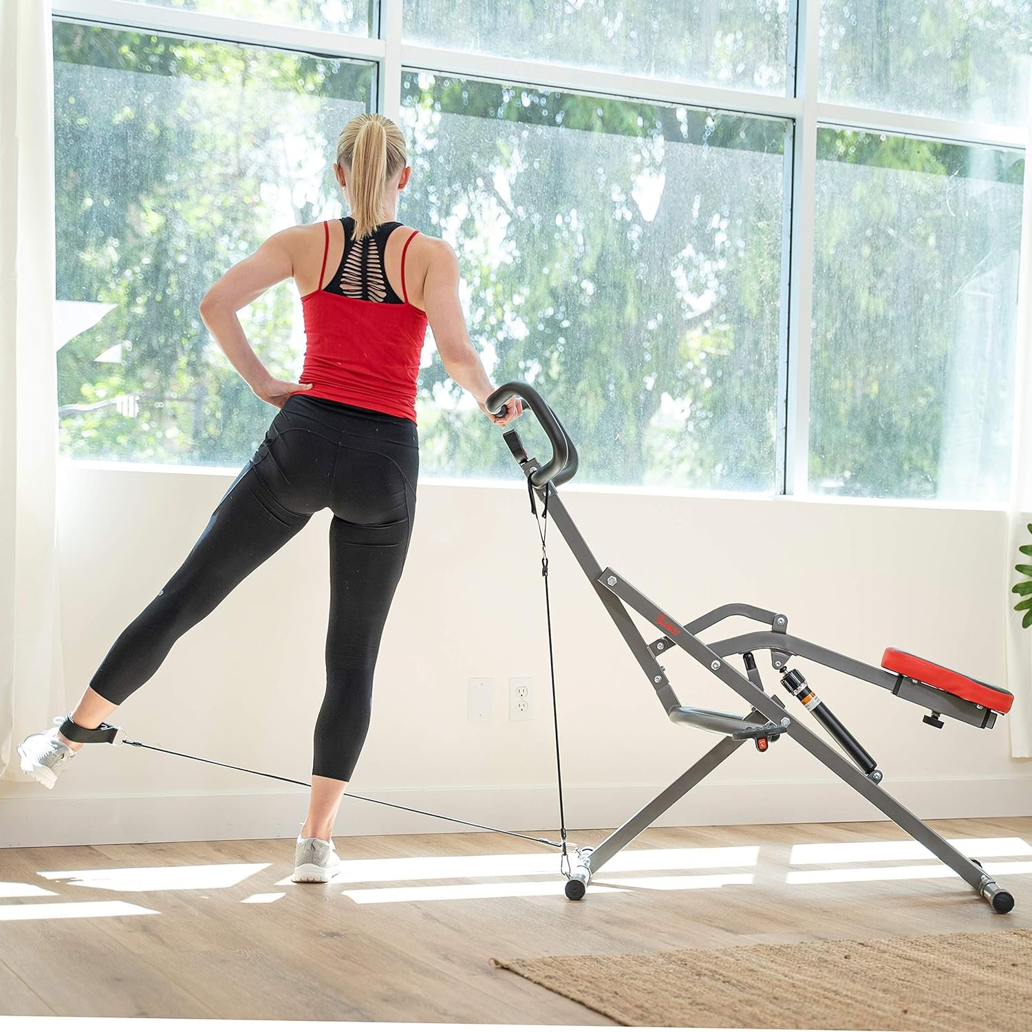 Sunny Health  Fitness Row-N-Ride PRO, Full Body Combo Fitness Machine w/Resistance Bands, Easy Setup  Foldable for Rower, Glute  Leg Cardio Workout, Optional SunnyFit App Connection