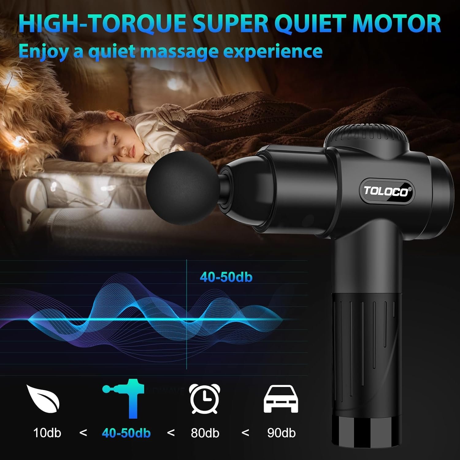 TOLOCO Massage Gun Deep Tissue, Back Massage for Athletes for Pain Relief, Percussion Massager with 10 Massages Heads  Silent Brushless Motor, Relax Gift for Mothers Day and Fathers Gifts, Black