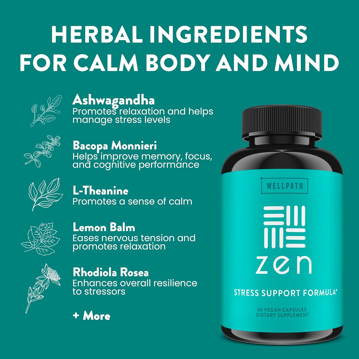 WellPath Mind  Zen Bundle 2 Pack : Natural Brain Support Supplement with Lions Mane  Stress Support Formula with Ashwagandha Root, Rhodiola Rosea, Lemon Balm, L-Theanine - 60 Cts Each