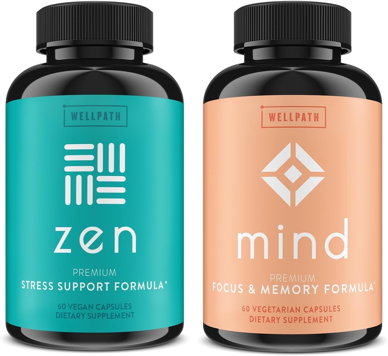 WellPath Mind  Zen Bundle 2 Pack : Natural Brain Support Supplement with Lions Mane  Stress Support Formula with Ashwagandha Root, Rhodiola Rosea, Lemon Balm, L-Theanine - 60 Cts Each