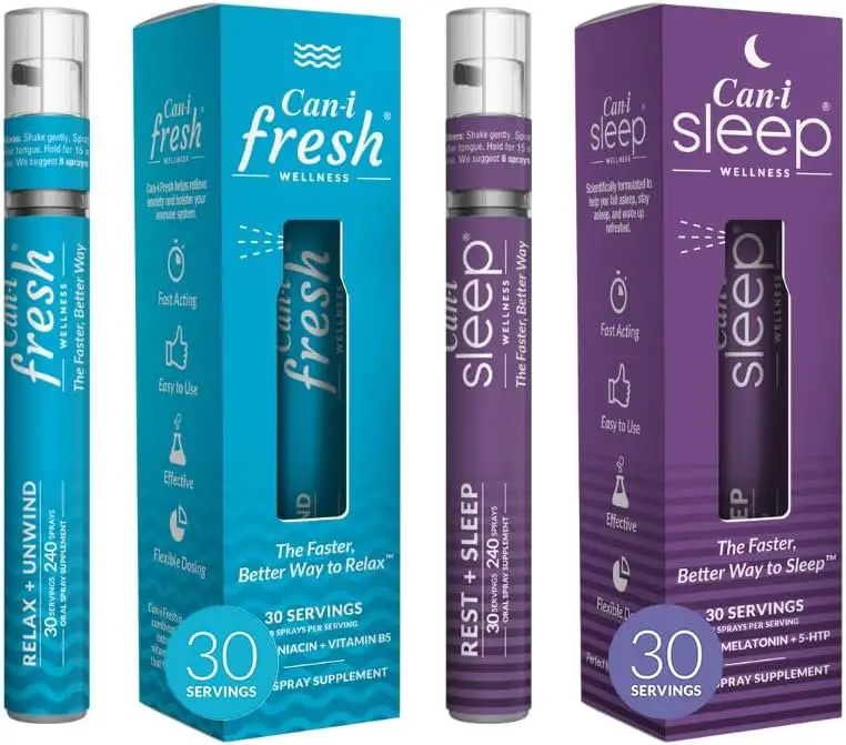 Cani Brands Feel Amazing Relax  Sleep Bundle: Mood  Sleep Support | Fast Acting Oral Spray | 60 Servings | GABA, L-Theanine, Melatonin, 5-HTP