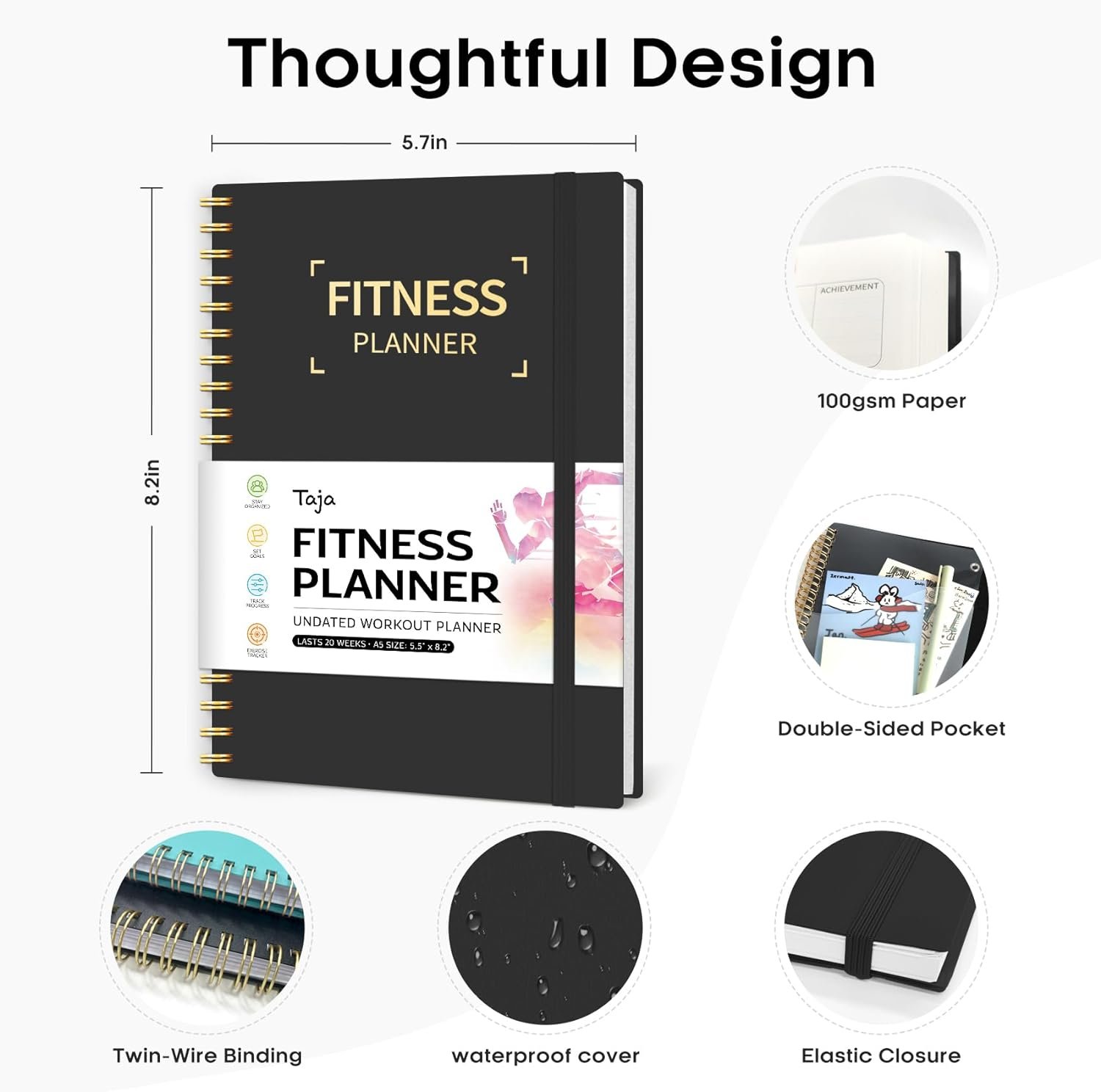 Fitness Workout Journal for Women  Men, A5(5.5 x 8.2) Workout Log Book Planner for Tracking, Progress, and Achieving Your Wellness Goals-Pink