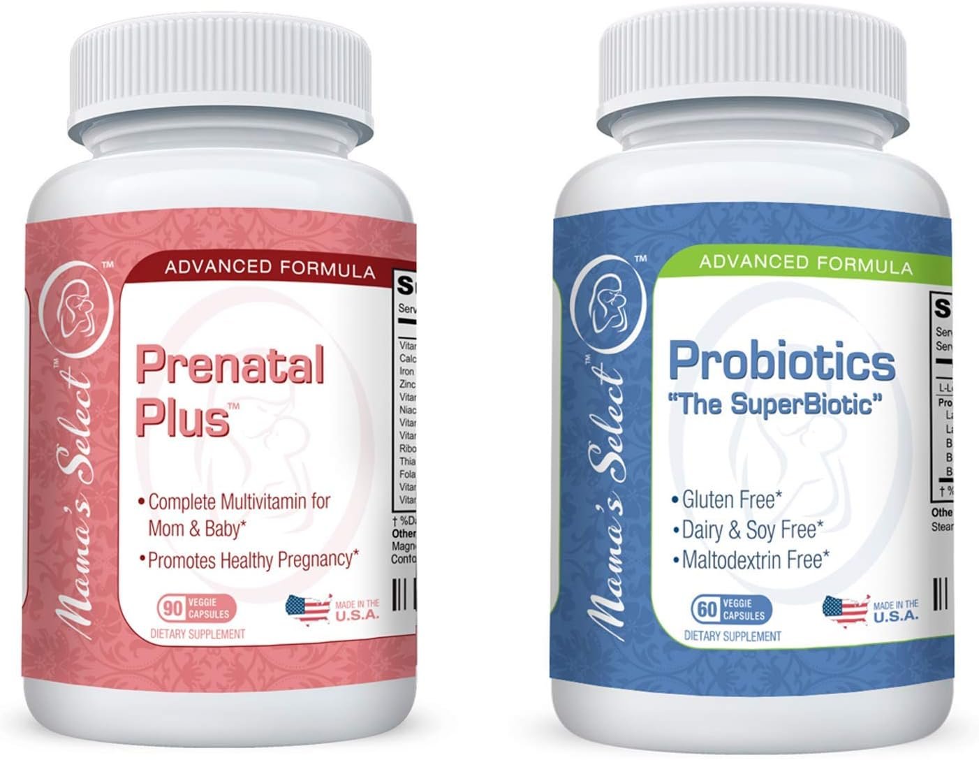 Mamas Select Prenatal Plus Vitamins and Probitoics Bundle for a Healthy Pregnancy