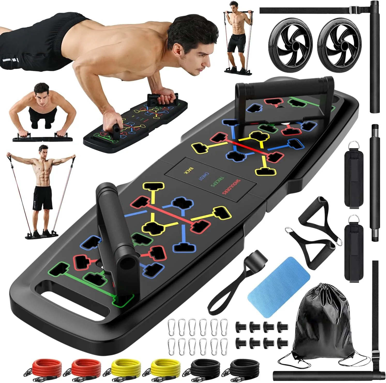 MQRW Push Up Board,Home Gym,Portable Exercise Equipment,Pilates Bar  20 Fitness Accessories with Resistance Bands  Ab Roller Wheel,Full Body Workout at Home