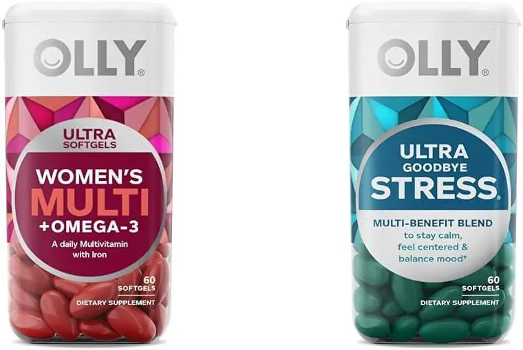 OLLY Ultra Womens Multi Softgels  Ultra Strength Goodbye Stress Softgels, GABA, Ashwagandha, L-Theanine and Lemon Balm, Stress Relief Supplement - 60 Count