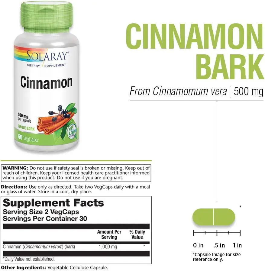 SOLARAY Cinnamon Bark 1000 mg | Healthy Digestive Function | Antioxidant | 60 VegCaps