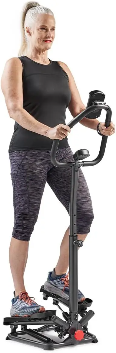 Sunny Health  Fitness Twist Stair Stepper Machine with Handlebar w Optional Connected Fitness App