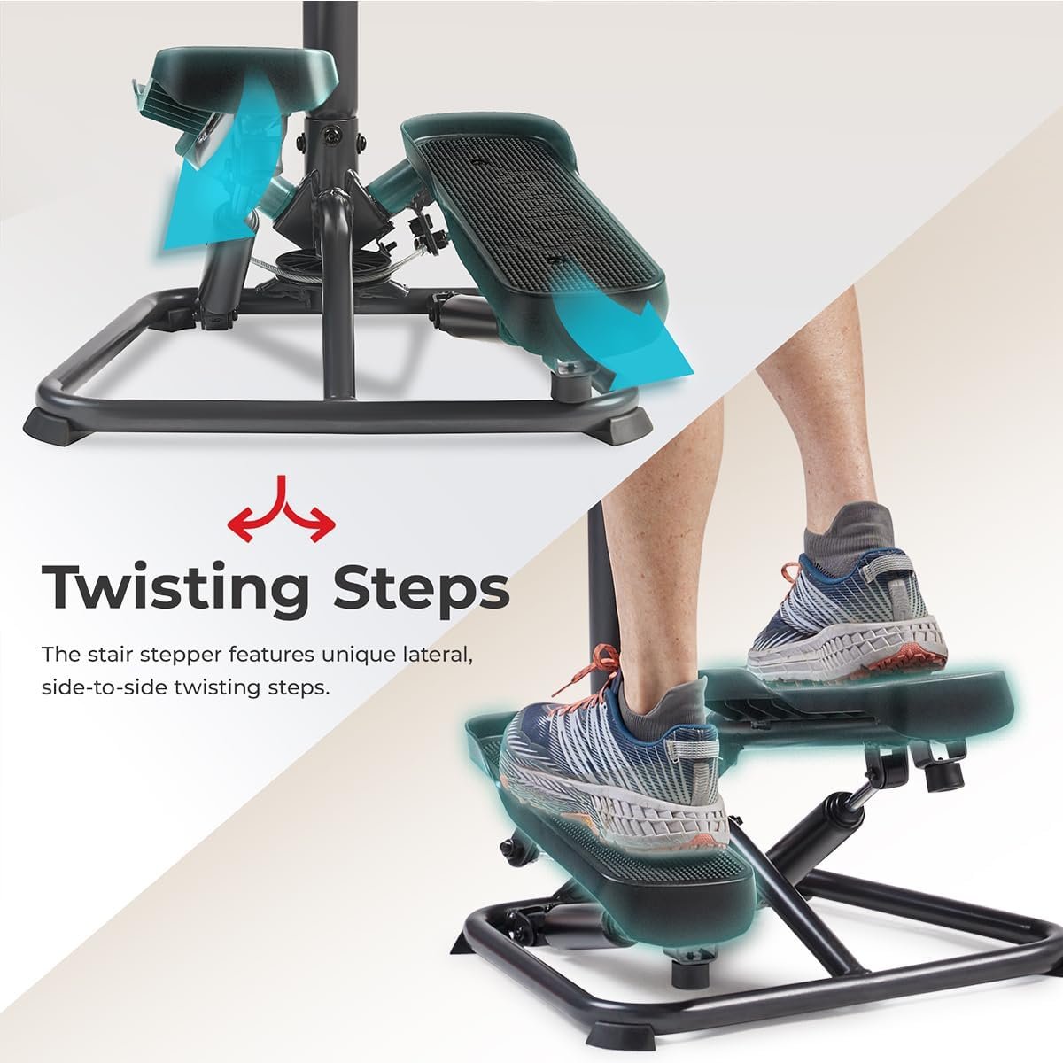 Sunny Health  Fitness Twist Stair Stepper Machine with Handlebar w Optional Connected Fitness App