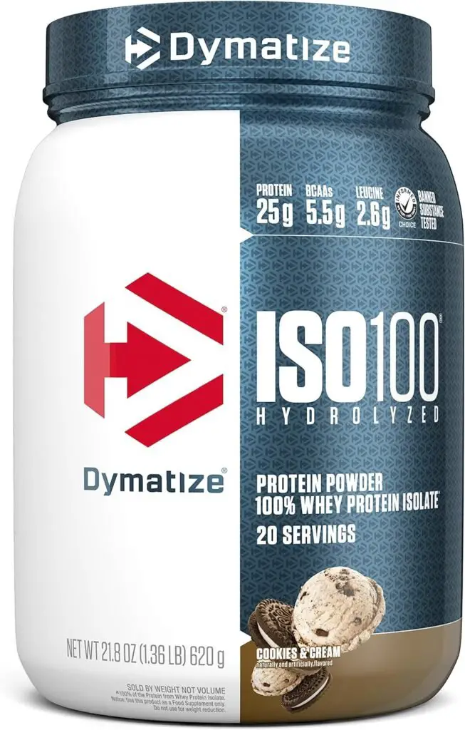 Dymatize ISO100 Hydrolyzed Protein Powder, 100% Whey Isolate Protein, 25g of Protein, 5.5g BCAAs, Gluten Free, Fast Absorbing, Easy Digesting, Gourmet Vanilla, 20 servings