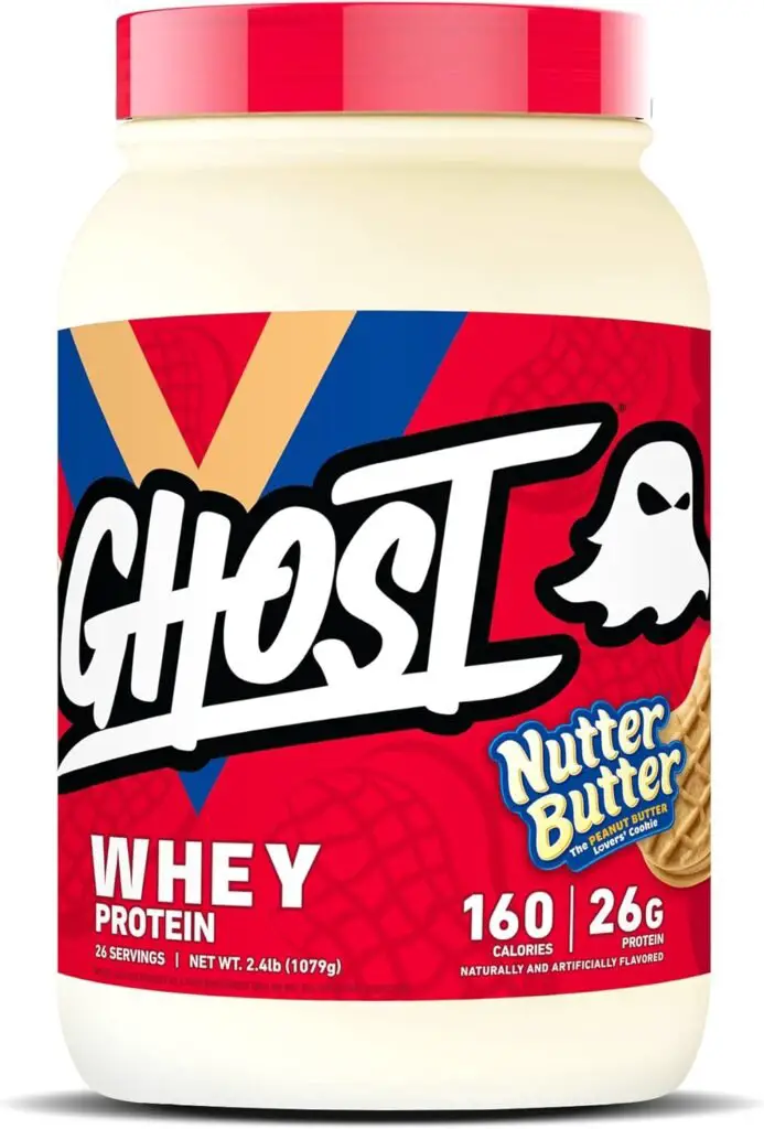 GHOST Whey Protein Powder, Nutter Butter - 2LB Tub, 26G of Protein - Peanut Butter Cookie Flavored Isolate, Concentrate  Hydrolyzed Whey Protein Blend