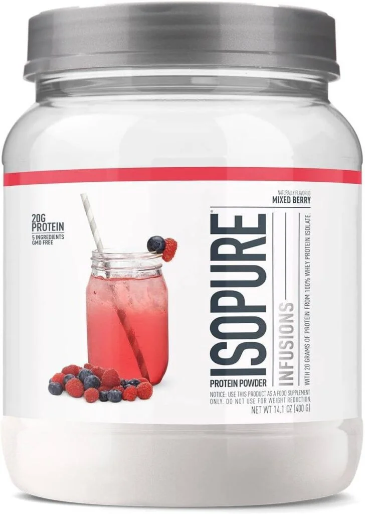 Isopure Protein Powder, Clear Whey Isolate Protein, Post Workout Recovery Drink Mix, Gluten Free with Zero Added Sugar, Infusions- Mixed Berry, 16 Servings