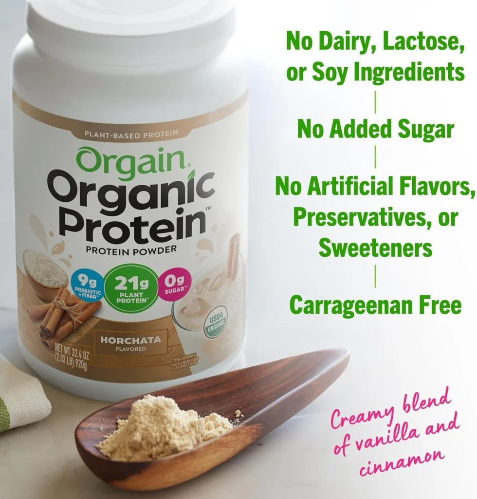 Orgain Organic Vegan Protein Powder, Natural Unsweetened - 21g of Plant Protein, 4g Prebiotic Fiber, Low Net Carbs, No Lactose Ingredients, No Added Sugar, Non-GMO, For Shakes  Smoothies, 1.59 lb