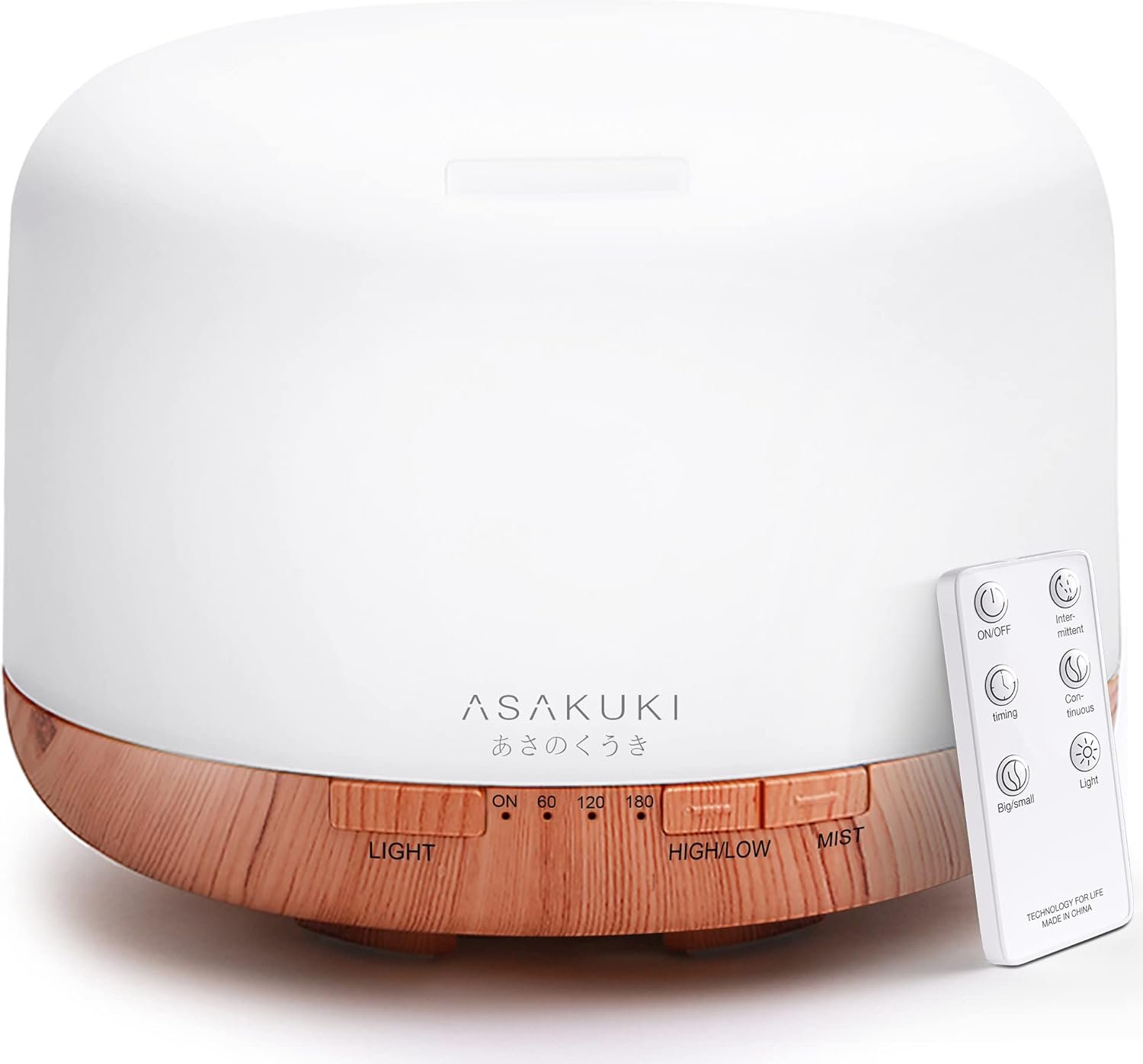 ASAKUKI 500ml Premium, Essential Oil Diffuser with Remote Control, 5 in 1 Ultrasonic Aromatherapy Fragrant Oil Humidifier Vaporizer, Timer and Auto-Off Switch Brown