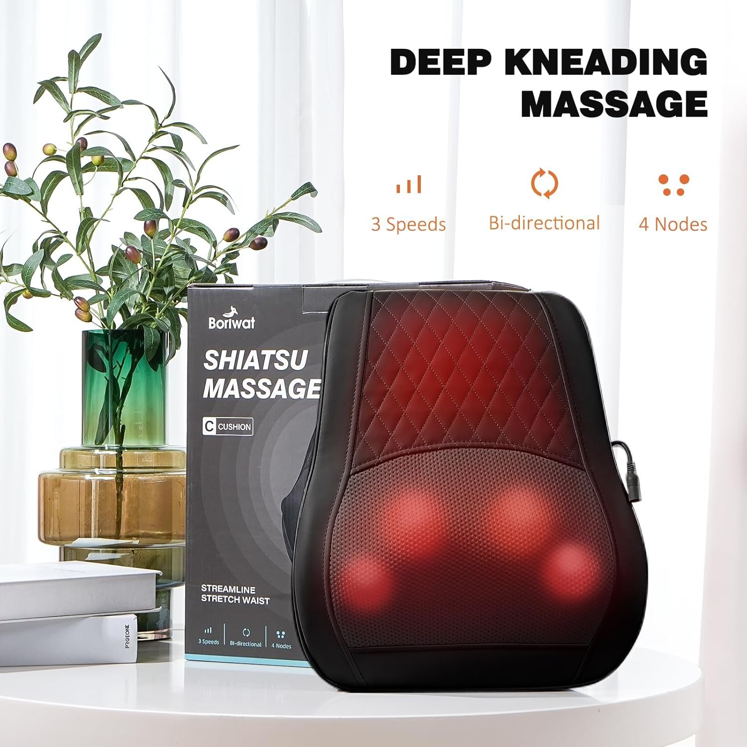 Boriwat Cordless Neck Massager with Heat, Back Massager with Wireless Remote, 3D Kneading Massage Pillow for Back, Neck, Shoulder, Leg Pain Relief, Christmas Gifts for Men Women Mom Dad