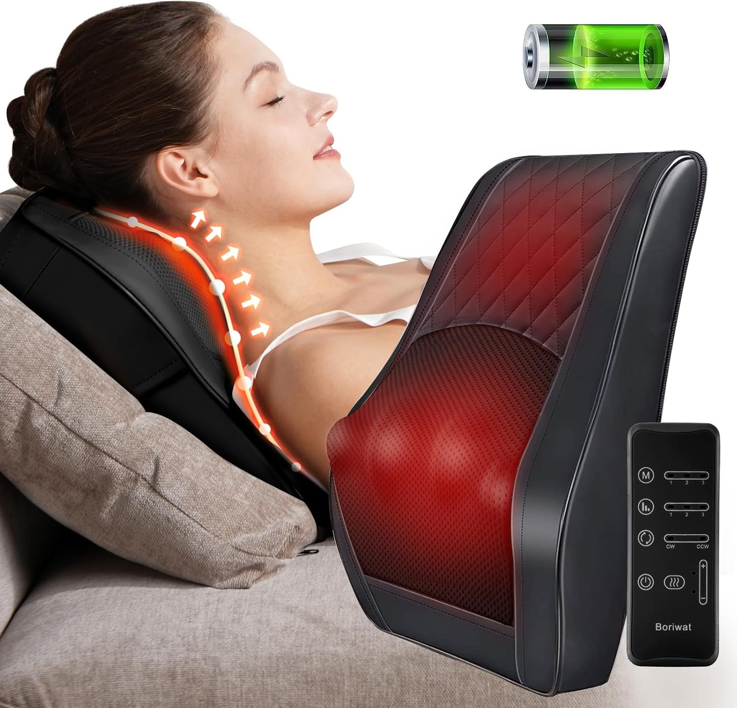 Boriwat Cordless Neck Massager with Heat, Back Massager with Wireless Remote, 3D Kneading Massage Pillow for Back, Neck, Shoulder, Leg Pain Relief, Christmas Gifts for Men Women Mom Dad