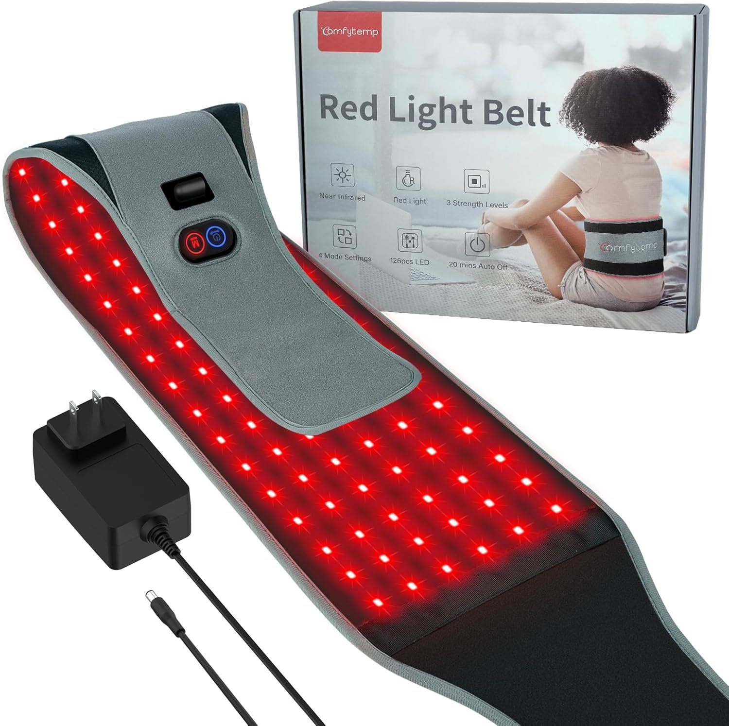 Comfytemp Red Light Therapy Belt, FSA HSA Eligible Infrared Red Light Therapy for Body, 22W Light Wrap with Pulse for Back Waist Muscle Pain Relief, Improve Joint Inflammation