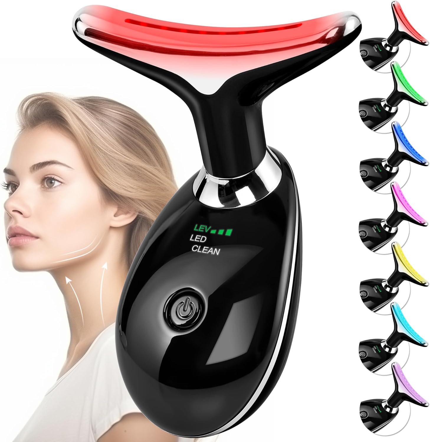 Facial Massager for Face and Neck, Red-Light-Therapy-for-Face and Neck, Face culpting Wand with 7 Color, at-Home Face Tool for Skin Care, Christmas Gifts for Women (Black)