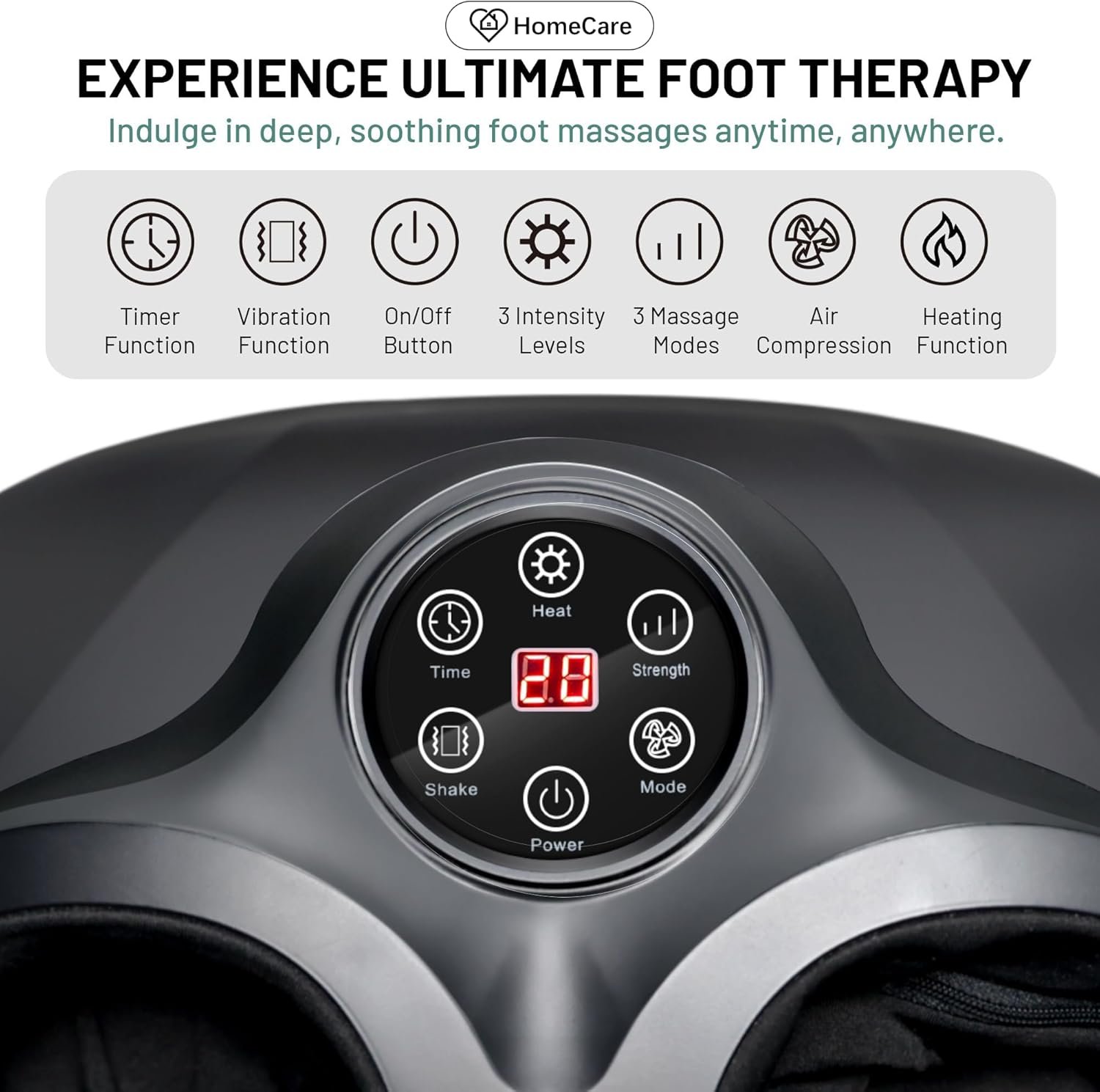 HomeCare Foot Massager with Heat-Shiatsu Foot Massager for Neuropathy, Circulation, Plantar Fasciitis Relief-Deep Kneading Rolling, Fits Feet Up to Men Size 13, Gift Idea for Parents- Gray