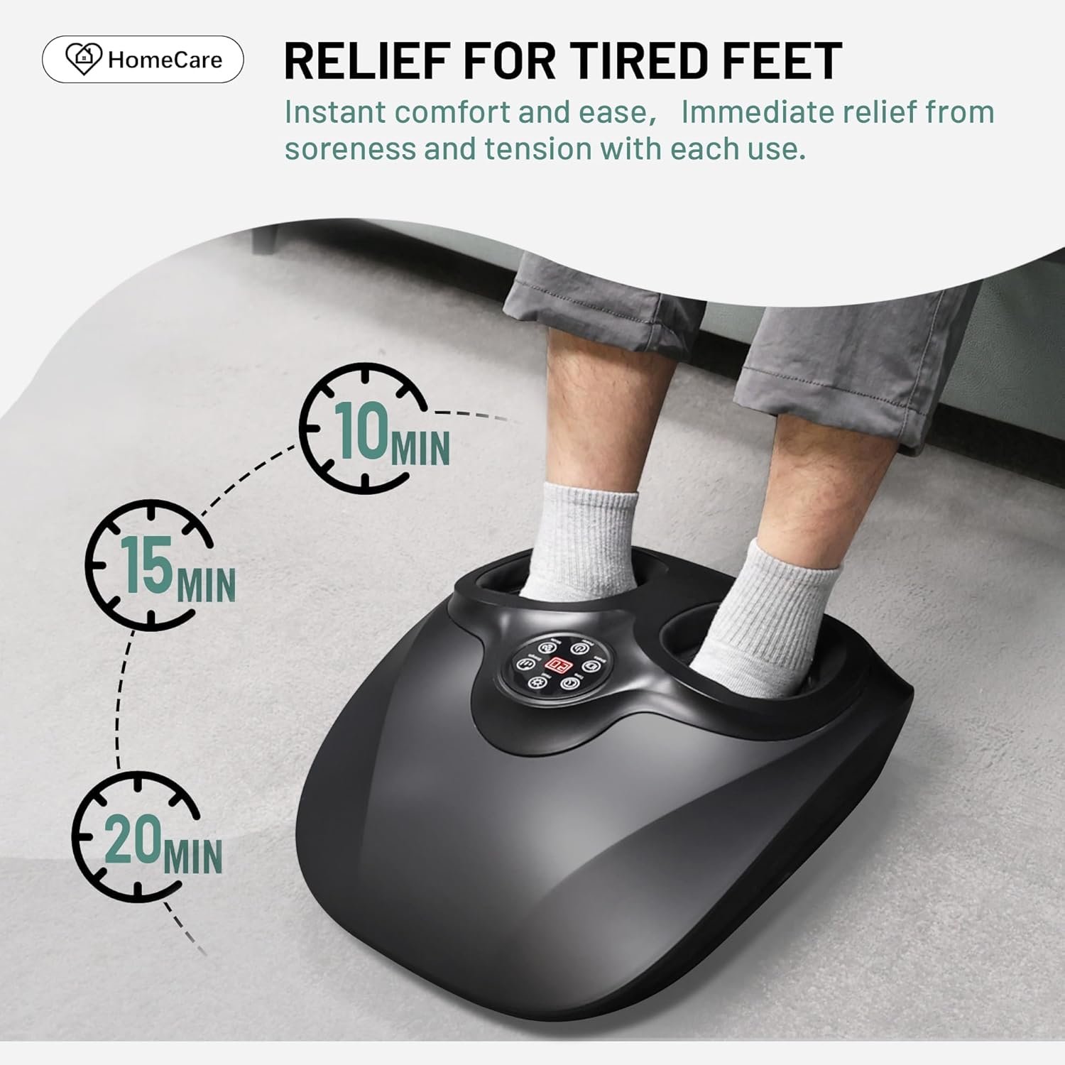 HomeCare Foot Massager with Heat-Shiatsu Foot Massager for Neuropathy, Circulation, Plantar Fasciitis Relief-Deep Kneading Rolling, Fits Feet Up to Men Size 13, Gift Idea for Parents- Gray