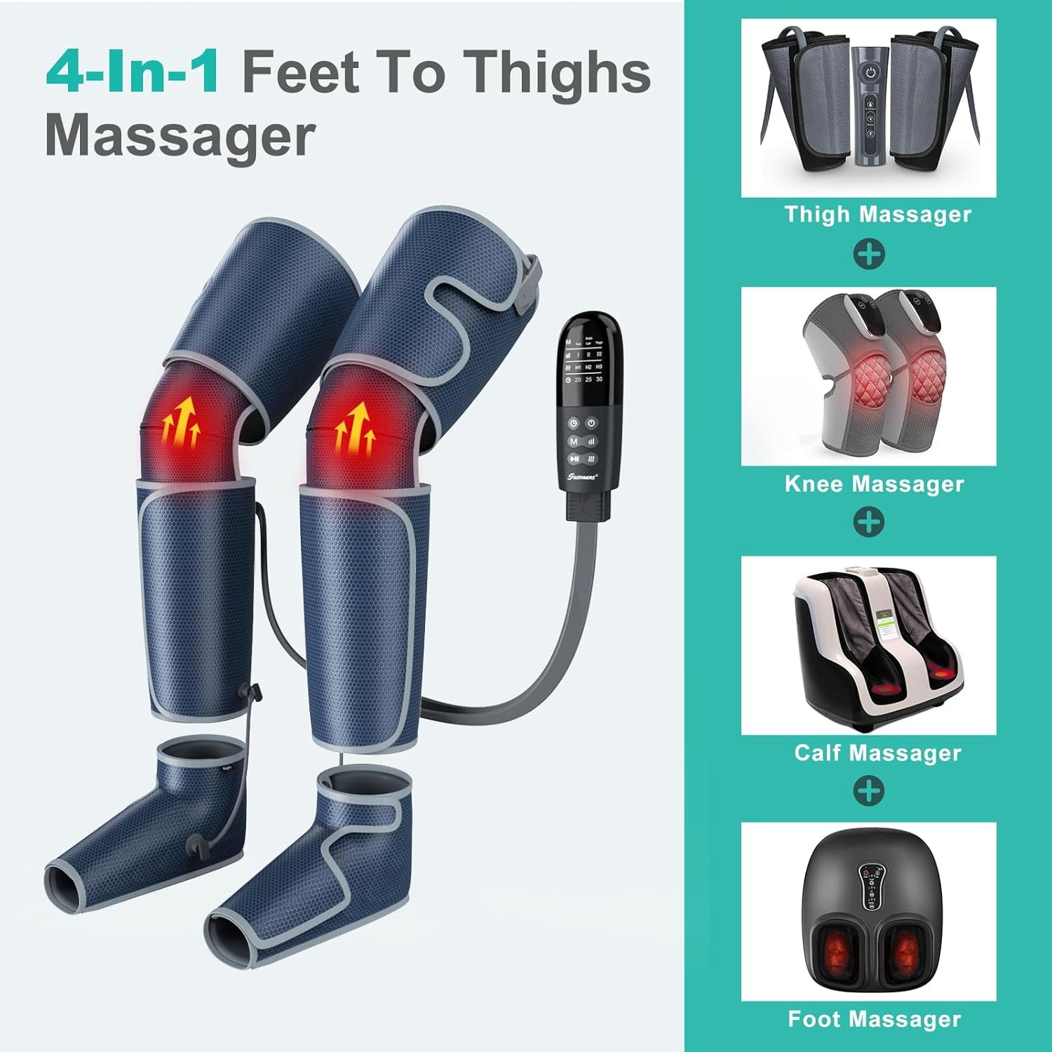 Leg Massager for Circulation and Pain Relief FSA HSA Eligible, Air Compression Foot Massager with 3 Heat Levels 4 Modes, 4-in-1 Foot Calf Knee  Thigh Massager, Knee Heating Therapy, Gift for Mom Dad