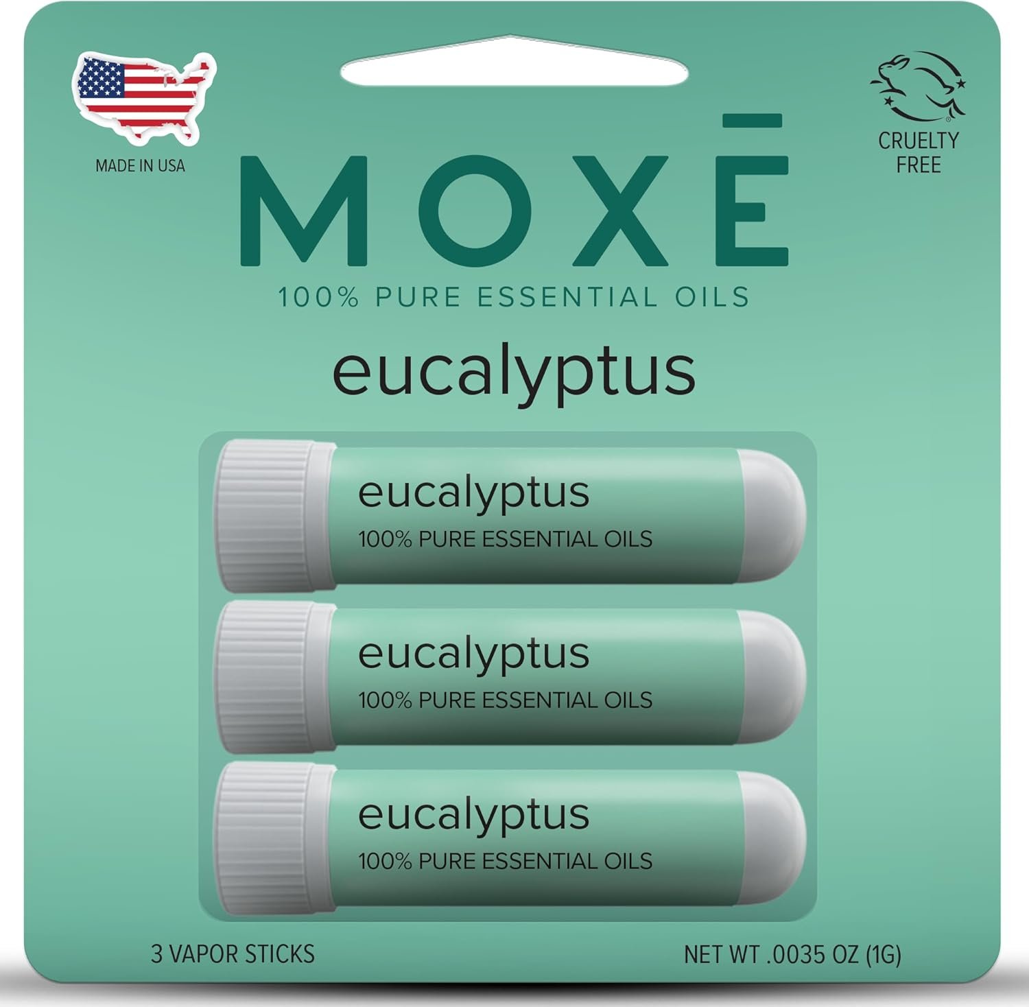 MOXĒ Eucalyptus Essential Oil Nasal Inhaler, Sinus  Congestion Relief, Daily Relaxation, Stress Relief, Therapeutic No-Mess Aromatherapy, Pure and Natural, Made in USA (3 Pack)