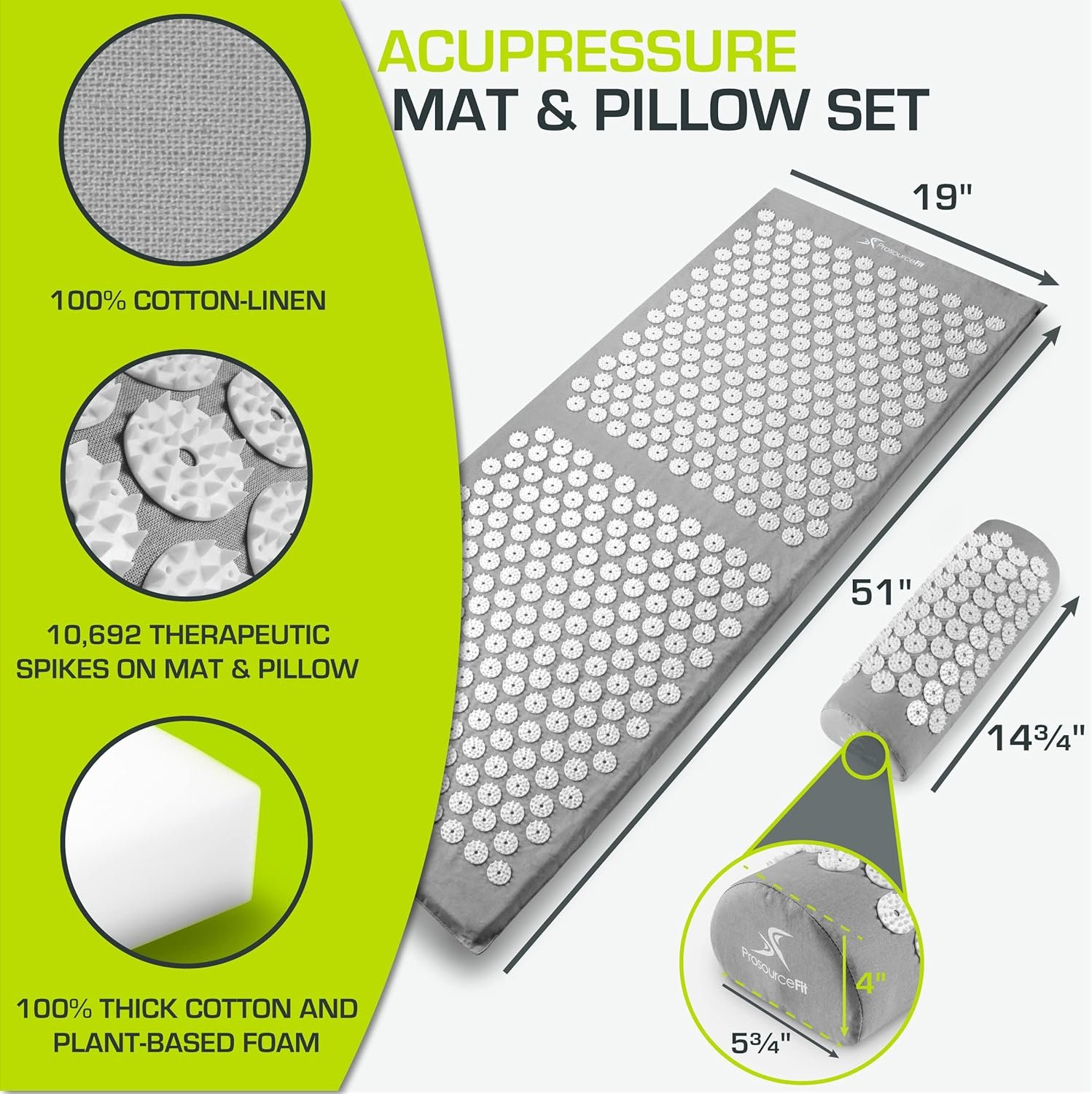 ProsourceFit Acupressure Mat and Pillow Set for Back/Neck Pain Relief and Muscle Relaxation, XL - Purpule/White