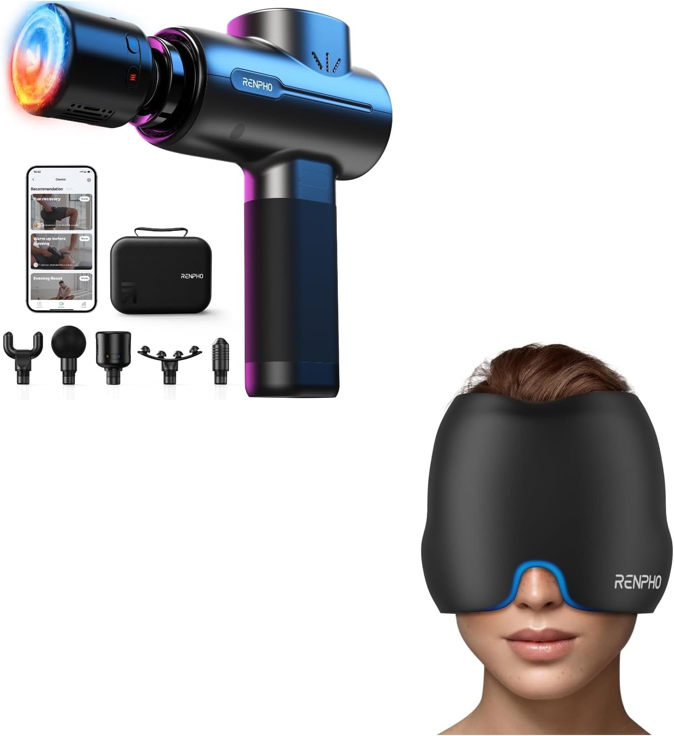 RENPHO Migraine Ice Head Wrap and Massage Gun