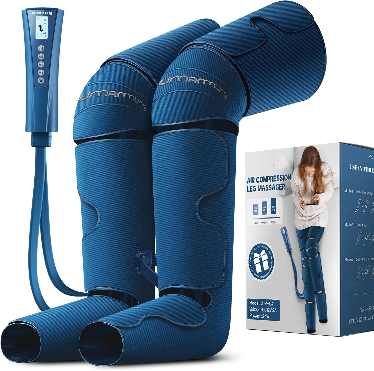 UMARMUNG Air Compression Leg Massager with Heat, Gifts for Women Men Mom Dad, Leg Foot Massager Gift for Christmas, Fathers Day, Mothers Day, Vericose Veins, Edema, Muscle Fatigue, Cramps, Swelling