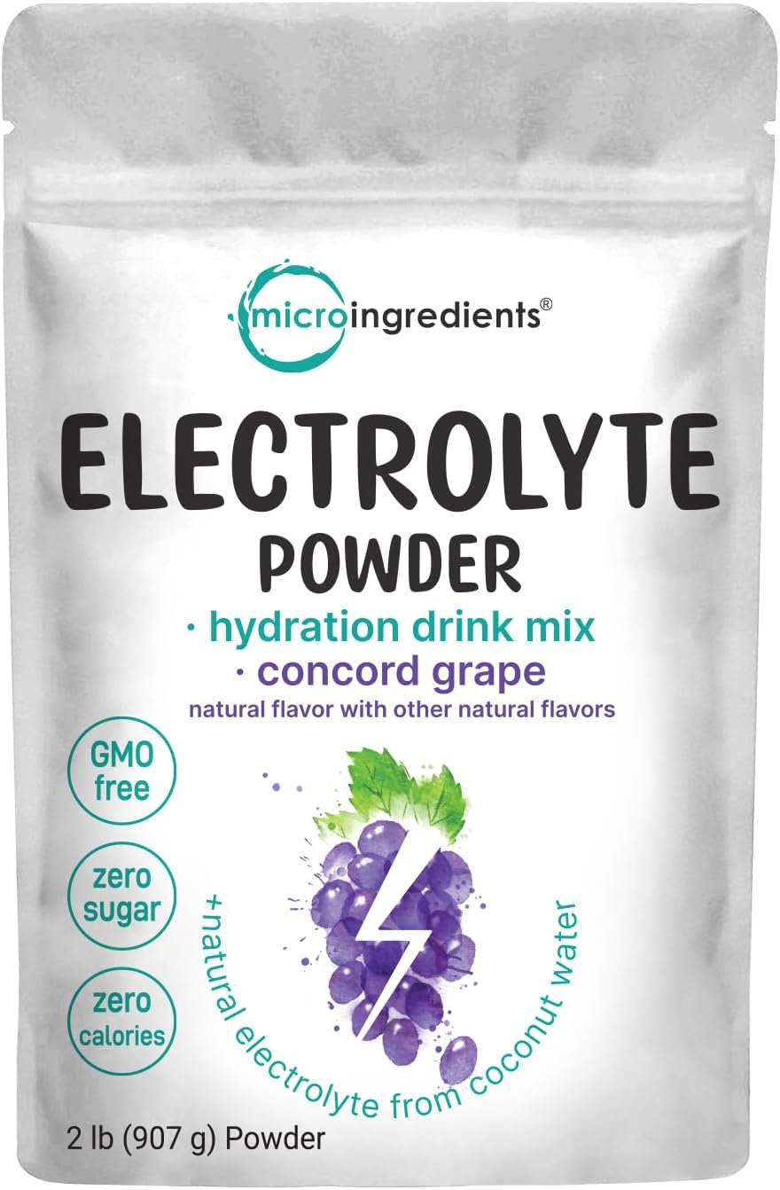 Micro Ingredients Electrolyte Powder, 2 lbs (139 Servings) | Lemon Raspberry Flavor | High Potassium (1,000mg) + Coconut Water  Real Lemon Juice | No Sugar, Keto Friendly | Non-GMO