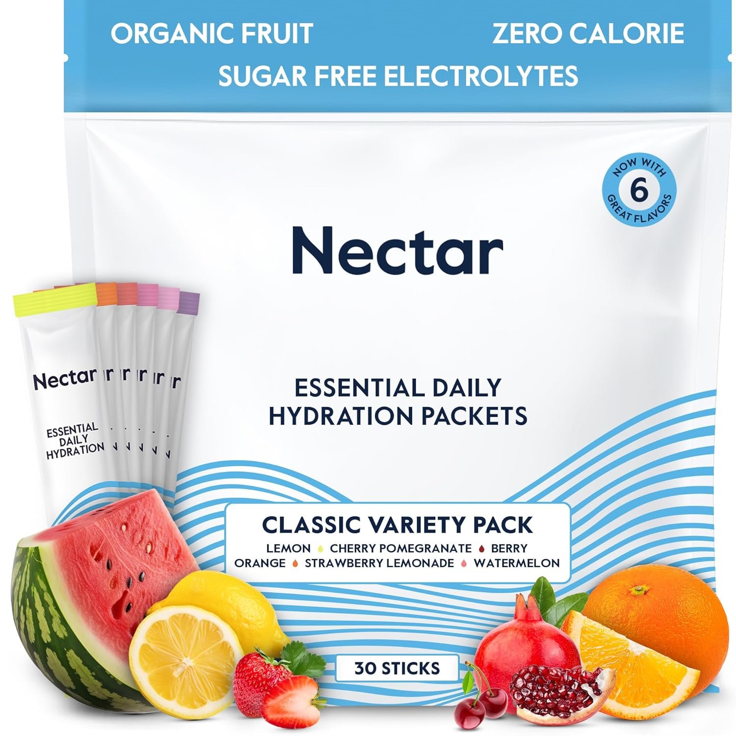 Nectar Hydration Packets - Electrolytes Powder Packets - Sugar Free  0 Calorie - Organic Fruit Liquid Daily IV Electrolytes Powder for Dehydration Relief and Rehydration (Variety 30 Pack)