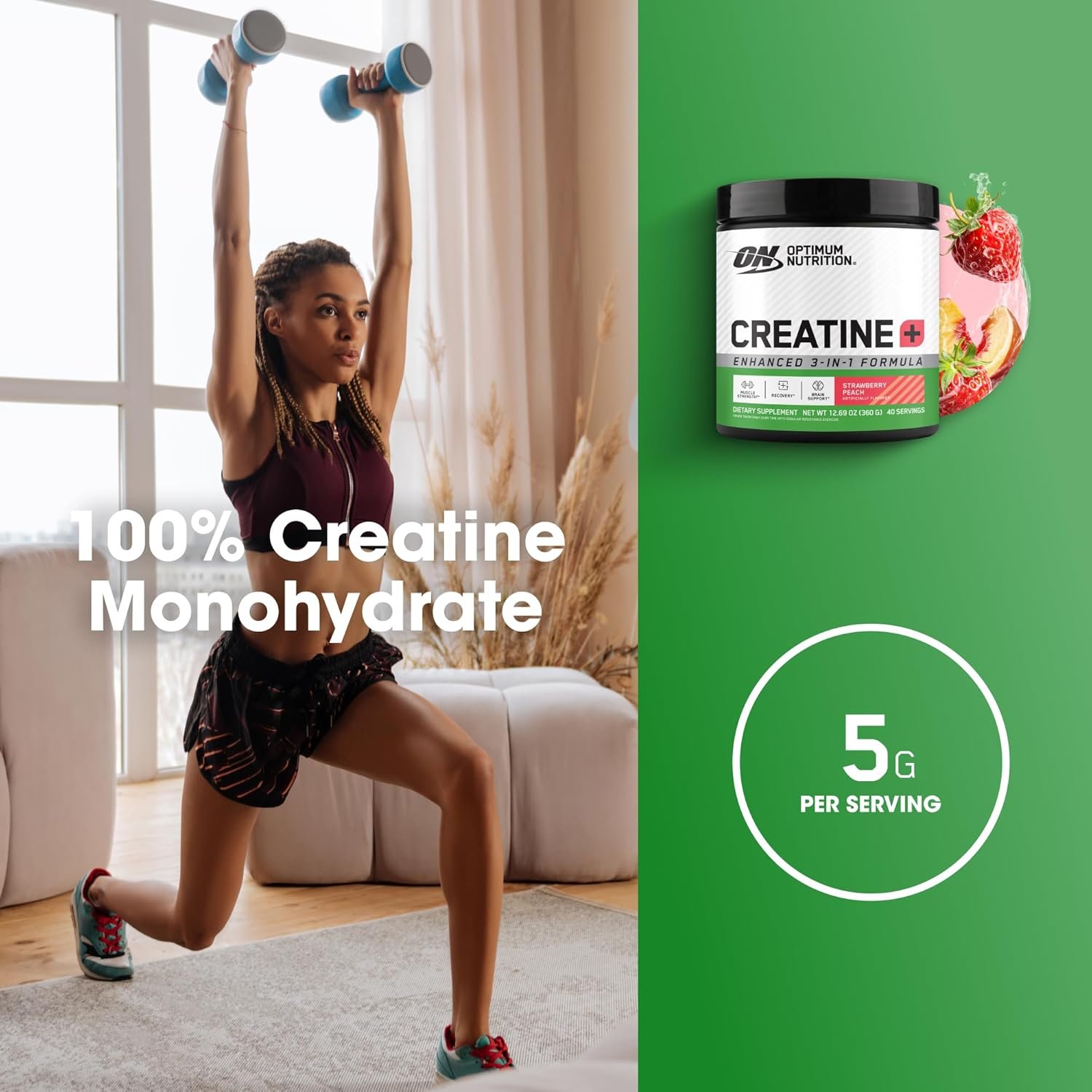 Optimum Nutrition Creatine Monohydrate Plus Powder, Strawberry Peach Flavored Creatine Performance Blend, with Electrolytes for Hydration, Added Vitamins, 40 Servings, 360 Grams (Packaging May Vary) Optimum Nutrition Creatine Monohydrate Plus Powder, Strawberry Peach Flavored Creatine Performance Blend, with Electrolytes for Hydration, Added Vitamins, 40 Servings, 360 Grams (Packaging May Vary)