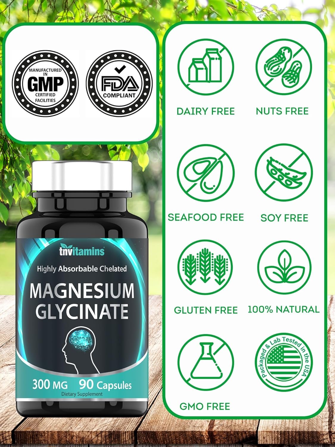 tnvitamins Magnesium Glycinate 300mg, 90 Capsules | High Absorption Chelated Magnesium for Sleep, Calm  Muscle Support* | Non-GMO, Gentle, Non-Laxative | TNVitamins