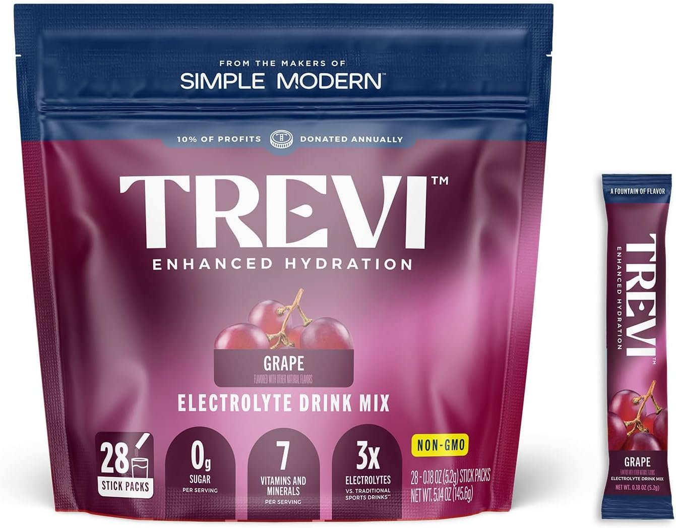 TREVI™ Sugar Free Electrolytes - Drink Mix Hydration Powder Packets - 28 Count - Original Variety Pack - Berry Lemoande, Lemon Lime, Raspberry, Orange