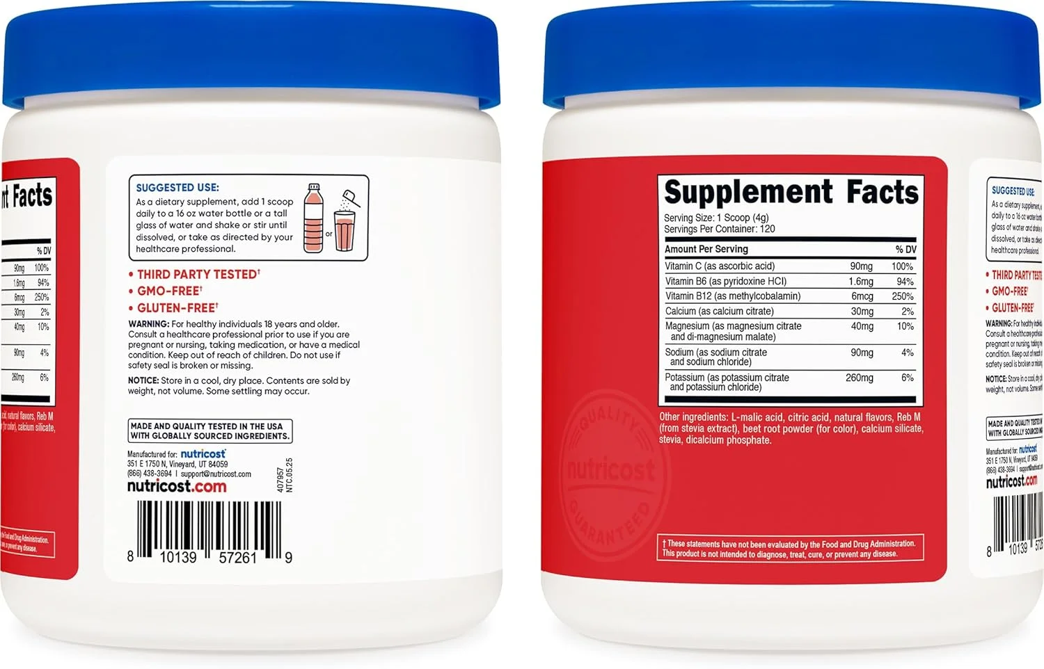 Nutricost Electrolyte Complex Powder (120 Servings, Fruit Punch) - Hydration Supplement Drink Mix with Vitamins and Minerals