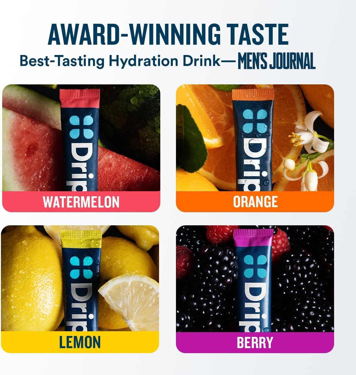 DripDrop Hydration Packets - Bold Variety Pack - Single Serve Electrolytes Powder Drink Mix - Watermelon, Berry, Lemon, Orange - Non-GMO, Gluten Free, Vegan - Sticks DripDrop Hydration Packets - Bold Variety Pack - Single Serve Electrolytes Powder Drink Mix - Watermelon, Berry, Lemon, Orange - Non-GMO, Gluten Free, Vegan - Sticks