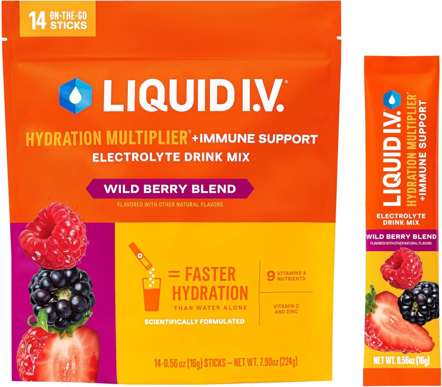 Liquid I.V.® Hydration Multiplier +Immune Support - Tangerine | Electrolyte Powder Drink Mix | Pack (14 Servings)
