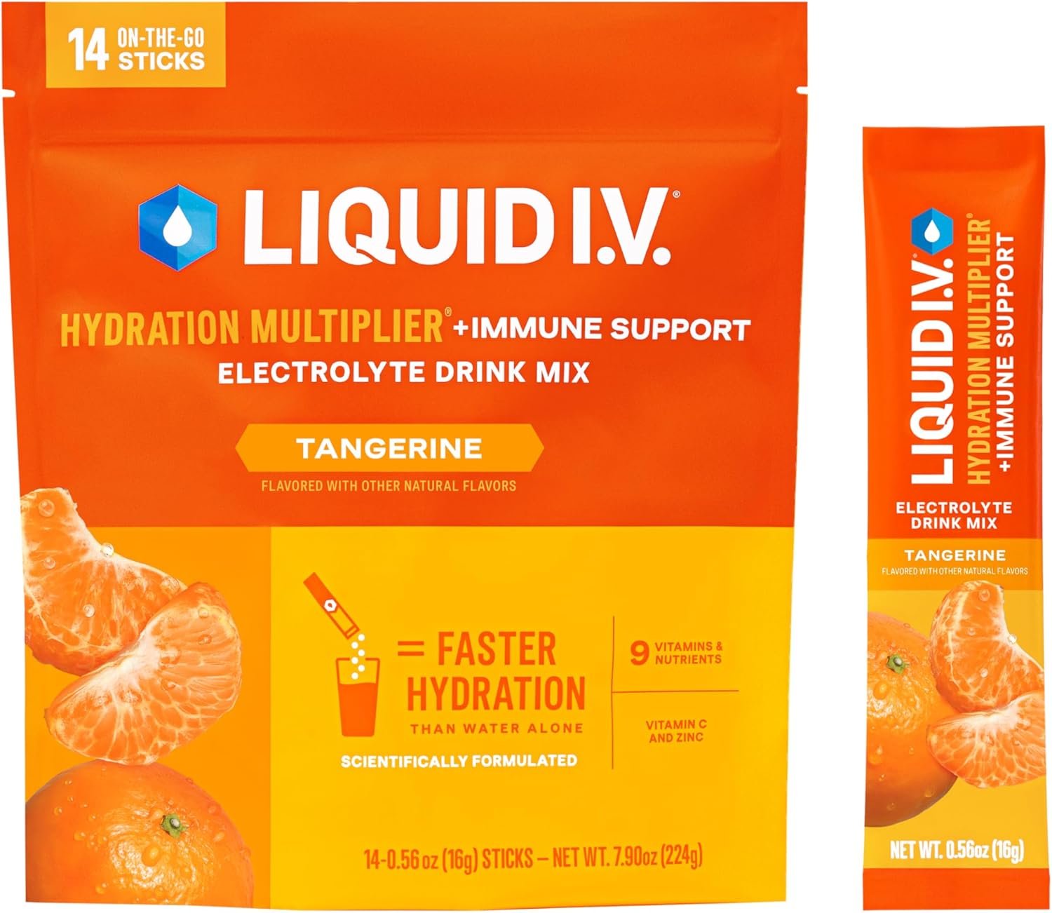 Liquid I.V.® Hydration Multiplier +Immune Support - Tangerine | Electrolyte Powder Drink Mix | Pack (14 Servings)