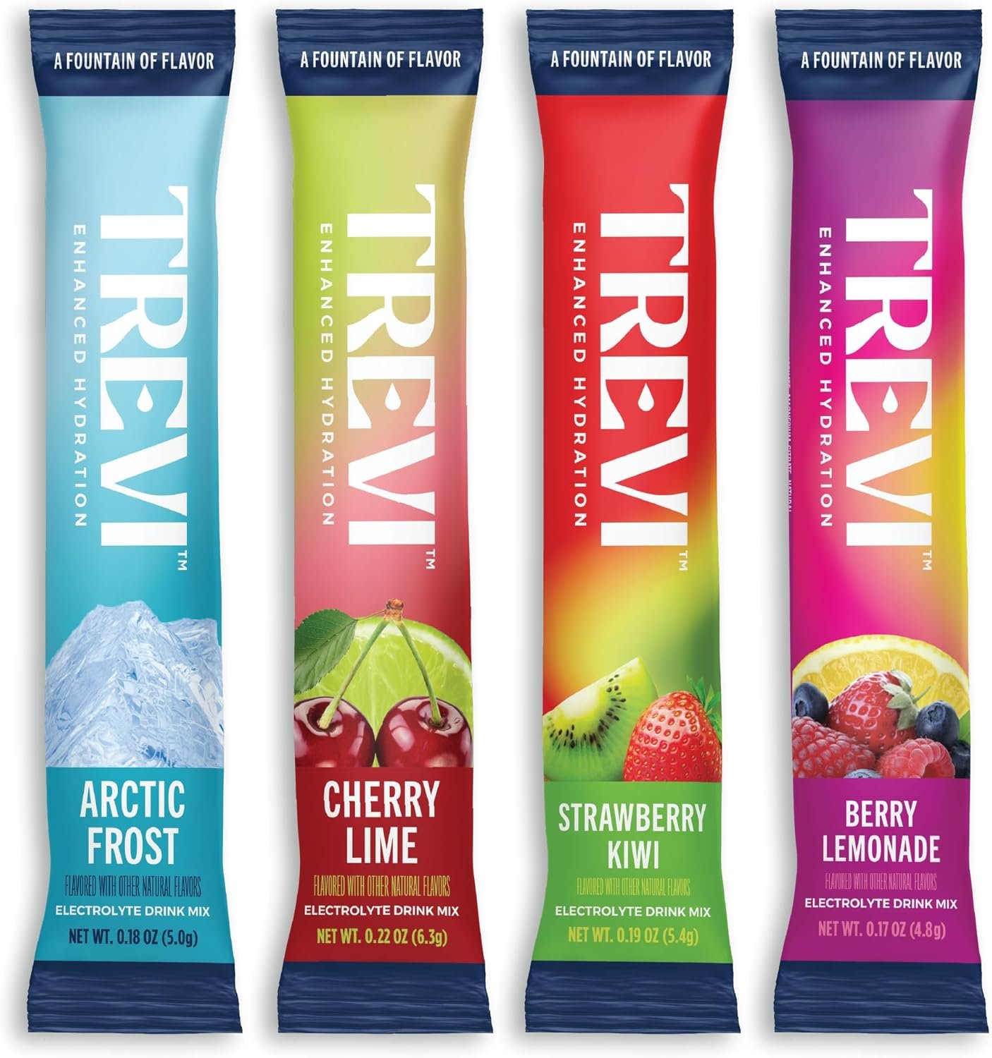 TREVI™ Everyday Sugar Free Electrolytes - Essential Drink Mix Hydration Powder Packets - Count - Favorites Variety Pack - Cherry Lime, Strawberry Kiwi, Berry Lemonade, Arctic Frost